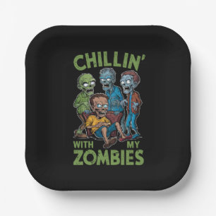 Assiettes En Carton Se détendre avec mes zombies Halloween garçons enf