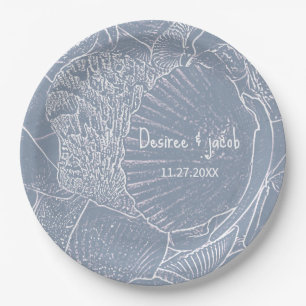 Assiettes En Carton Sea Shell Dusty Blue Coastal Beach