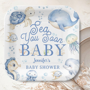 Assiettes En Carton Sea You Soon Baby Shower Garçon Océan Bleu