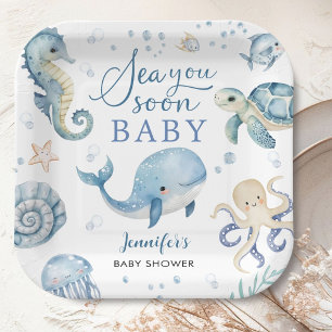 Assiettes En Carton Sea You Soon Baby Shower Garçon Océan Bleu