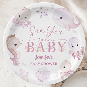 Assiettes En Carton Sea You Soon Baby Shower Rose Papier Océan