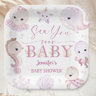 Assiettes En Carton Sea You Soon Baby Shower Rose Papier Océan