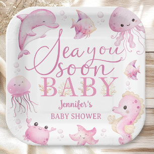 Assiettes En Carton Sea You Soon Baby Shower Rose Papier Océan