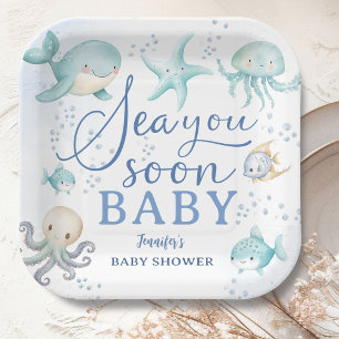 Assiettes En Carton Sea You Soon Boy Blue Ocean Baby Shower