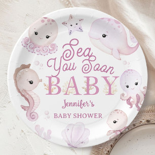 Assiettes En Carton Sea You Soon Girl Baby Shower Rose Océan