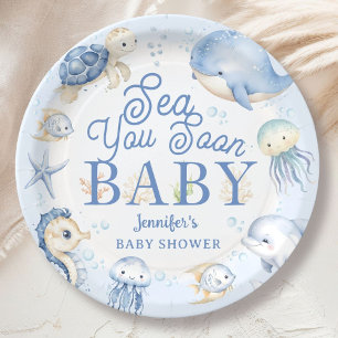 Assiettes En Carton Sea You Soon Ocean Baby Shower Garçon Bleu