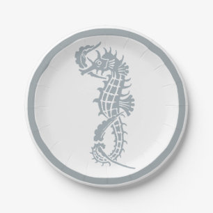 Assiettes En Carton Seahorse Bleu Classique Nautique Élégant