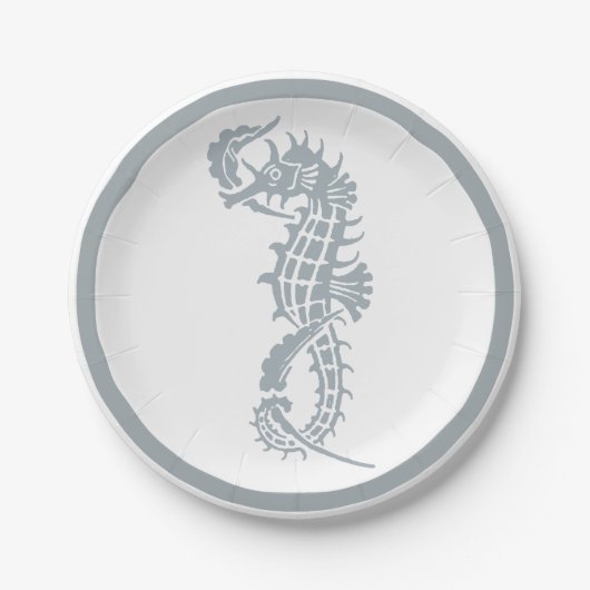 Assiettes En Carton Seahorse Bleu Classique Nautique Élégant (Devant)