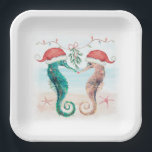 Assiettes En Carton Seahorse Père Noël Coastal Christmas Kiss Beach<br><div class="desc">Sur la plage, les assiettes en papier de Noël à thème côtier sont habillées d'un couple d'hippocampes couleur aquarelle portant des chapeaux de Père Noël et s'embrassant sous un tatouage. Visitez ma collection "Seahorse Coastal Christmas Kiss" pour coordonner les invitations, les cartes, les fournitures de fête, la décoration et plus...</div>