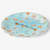 Assiettes En Carton Seahorse Starfish Coques Peach Aqua Ocean (Angle)