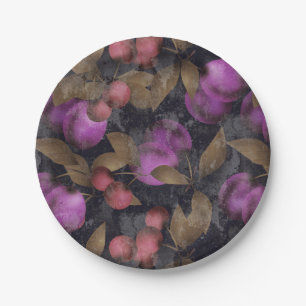 Assiettes En Carton Seamless dark plum fruits purple berries cherry