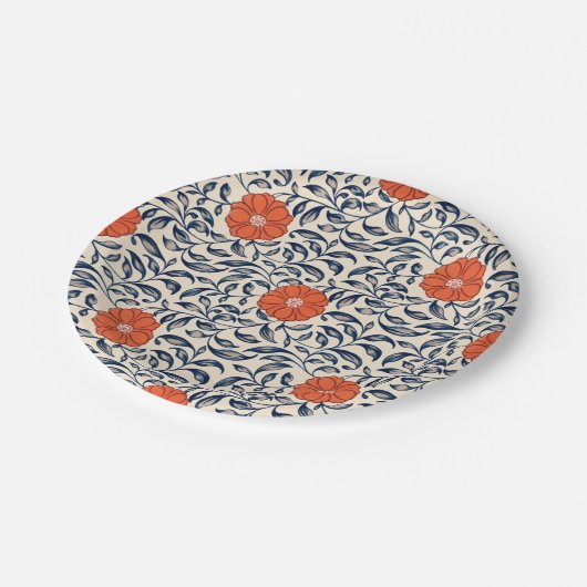 Assiettes En Carton Seamless floral pattern with vibrant orange flower (Angle)