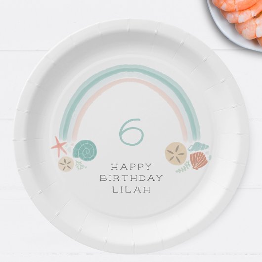 Assiettes En Carton Seashell Rainbow Nautic Anniversaire