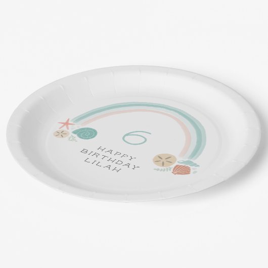 Assiettes En Carton Seashell Rainbow Nautic Anniversaire (Angle)