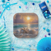 Assiettes En Carton Seashore Ocean Sunset Seashells Pearls (Fête)