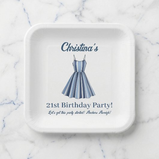 Assiettes En Carton Seaside Stripes Celebration Birthday   