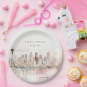 Assiettes En Carton Seattle, Washington Watercolor Landscape Wedding (Fête)