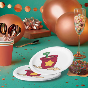 Assiettes En Carton Seau de sable rouge avec étoile et pelle