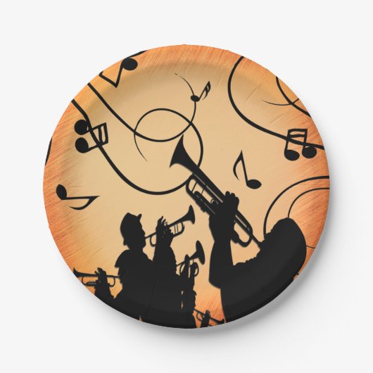 Assiettes En Carton Section Trumpet Jazz Musique Orange Rust (Devant)