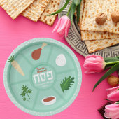 Assiettes En Carton Seder Pesach Hébreu Vert
