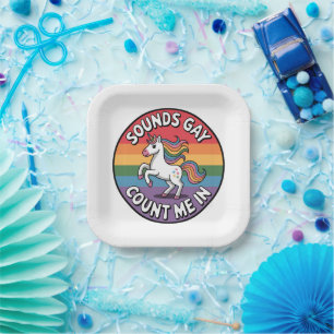 Assiettes En Carton Semble gay Comptez sur moi Licorne Drapeau arc-en-