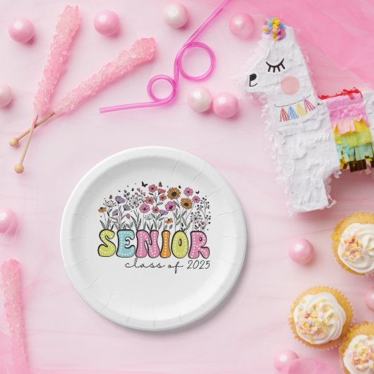 Assiettes En Carton Senior 2025 Classe des fleurs de printemps 2025 (Fête)