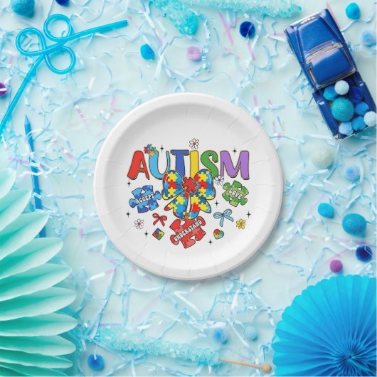 Assiettes En Carton Sensibilisation sur l'autisme Bow Coquette Puzzle (Fête)