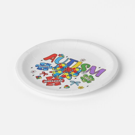 Assiettes En Carton Sensibilisation sur l'autisme Bow Coquette Puzzle (Angle)