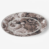 Assiettes En Carton Sépia Tone Brown Toile Florale No.1 (Angle)