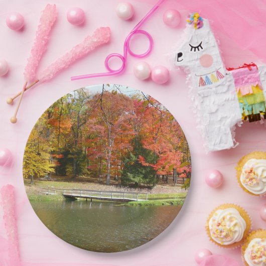 Assiettes En Carton Sept sources Pont d'automne III Paysage d'automne (Fête)