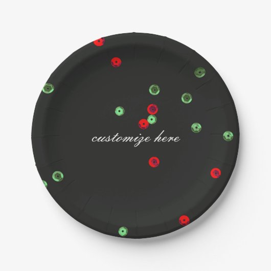 Assiettes En Carton Séquences de Noël Rouge et Vert (Devant)