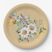 Assiettes En Carton Séquin Jaune clair marguerite lavande douche (Devant)