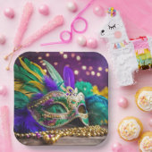 Assiettes En Carton Séquin Mardi Gras Masque Avec Perles (Fête)