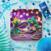 Assiettes En Carton Séquin Mardi Gras Masque Avec Perles D'Or (Fête)