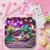 Assiettes En Carton Séquin Mardi Gras Masque Avec Perles D'Or (Fête)