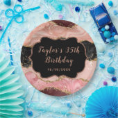 Assiettes En Carton Séquins noirs et roses Agate Anniversaire (Fête)