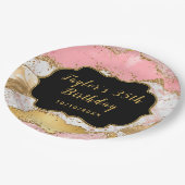 Assiettes En Carton Séquins or et rose Agate Anniversaire (Angle)
