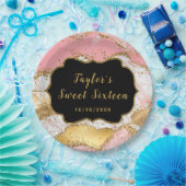Assiettes En Carton Séquins or et rose Agate Sweet sixteen (Fête)