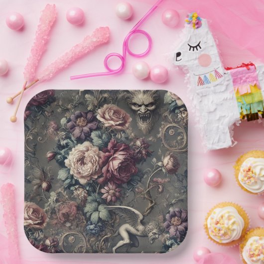 Assiettes En Carton Seraph Hunting – Gothic Floral Design (Fête)