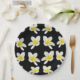 Assiettes En Carton Sérénade printanière : frangipaniers jaunes sur fo