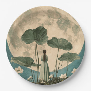 Assiettes En Carton Sérénité Lune - Scène Lotus Vintage