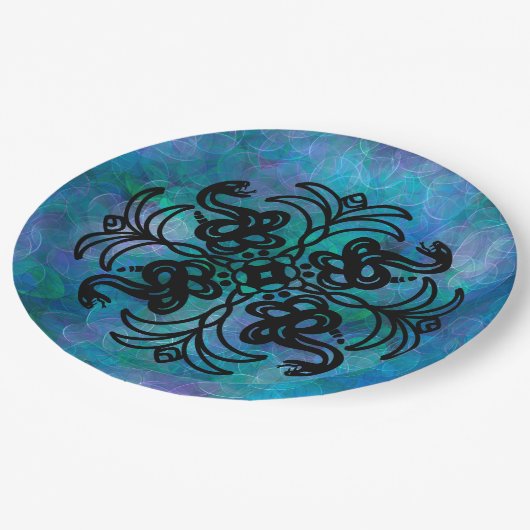 Assiettes En Carton Serpent tribal noir et blanc (Angle)