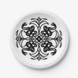Assiettes En Carton Serpent tribal noir et blanc