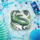 Assiettes En Carton Serpent vert | Année de l'aquarelle des serpents (Fête)