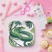 Assiettes En Carton Serpent vert | Année de l'aquarelle des serpents (Fête)