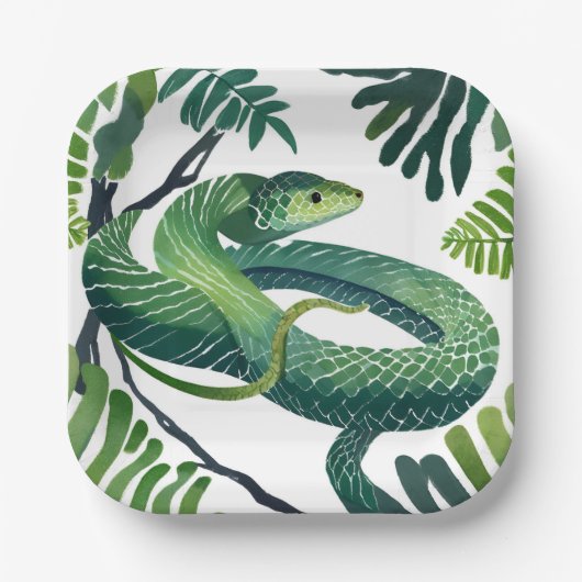 Assiettes En Carton Serpent vert | Année de l'aquarelle des serpents (Recto)