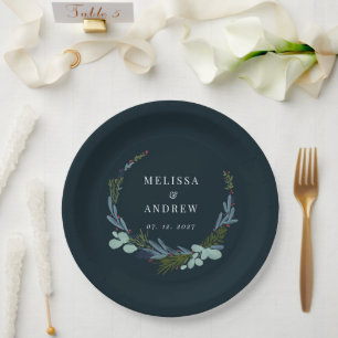 Assiettes En Carton Serre Boho sur Mariage bleu foncé
