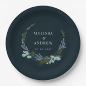 Assiettes En Carton Serre Boho sur Mariage bleu foncé (Devant)