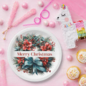 Assiettes En Carton Serre de pin avec Fleurs rouges et Holly (Fête)