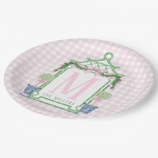 Assiettes En Carton Serre preppée avec En vichy rose (Angle)